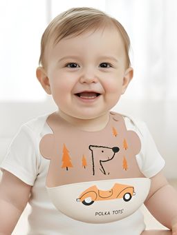 Polka Tots - Brown Printed Silicone Bib