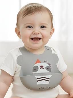 Polka Tots - Grey Printed Silicone Bib