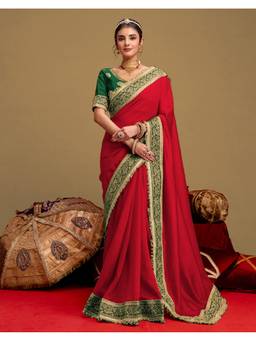 SATRANI - Red Sequins Embroidery Silk Sequins Saree