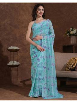 SATRANI - Light Turquoise Printed Georgette Saree