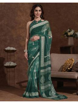 SATRANI - Green Georgette Printed Weaving Saree
