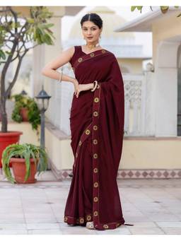 SATRANI - Maroon Tassels Silk Lace Saree