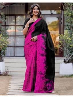 SATRANI - Pink Printed Khadi Dyed Saree