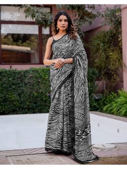 SATRANI - Black Printed Khadi Dyed Saree