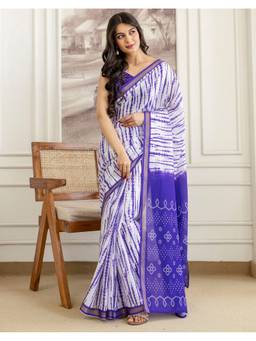 SATRANI - Off-White Bandhani Woven Silk Saree