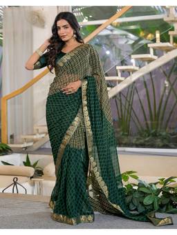 SATRANI - Green Printed Lace Georgette Saree