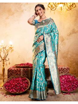 SATRANI - Teal Blue Silk Weaving Saree