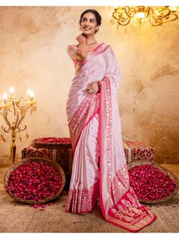 SATRANI - Light Pink Foil Printed Crepe Silk Saree