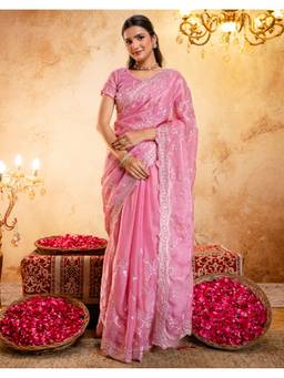 SATRANI - Pink Sequins Embroidery Silk Saree