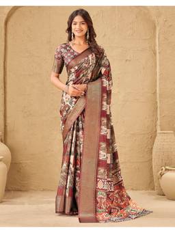 SATRANI - Multicolor Woven Silk Zari Stripes Border Saree
