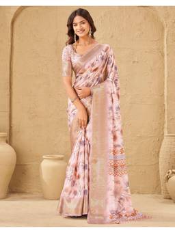 SATRANI - Pink Woven Silk Zari Stripes Border Saree