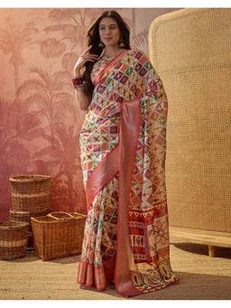 SATRANI - Multicolor Woven Silk Zari Stripes Border Saree