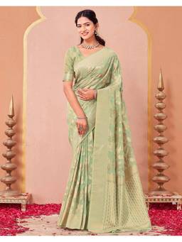 SATRANI - Light Mint Green Tassels Silk Weaving Saree