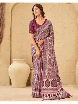 SATRANI - Magenta Woven Zari Border Tassels Silk Saree