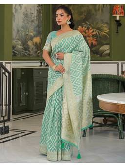 SATRANI - Turquoise Tassels Silk Weaving Saree