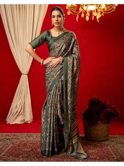 SATRANI - Green Printed Satin Chiffon Saree