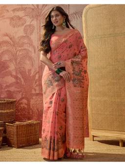 SATRANI - Light Coral Tassels Silk Weaving Saree