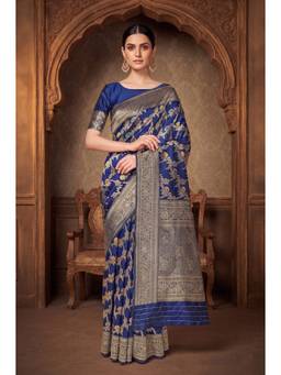 Monjolika Fashion - Blue Banarasi Soft Silk Saree