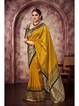 Monjolika Fashion - Mustard Banarasi Soft Silk Saree