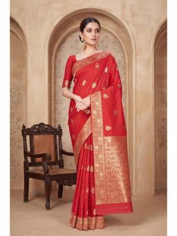 Monjolika Fashion - Red Banarasi Soft Silk Saree