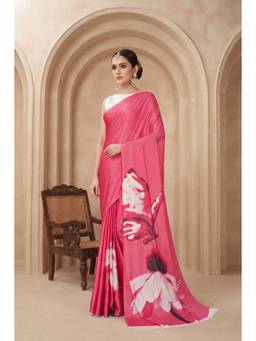Monjolika Fashion - Pink Soft Satin Crepe Digital Printed Saree