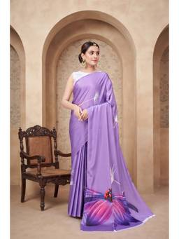 Monjolika Fashion - Lavender Soft Satin Crepe Digital Printed Saree