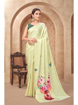 Monjolika Fashion - Green Soft Satin Crepe Digital Printed Saree