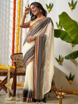 Teejh - Off White Sahya Mul Cotton Saree