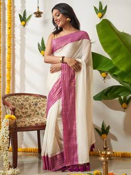 Teejh - Sahya Off White Elegance Mul Cotton Saree
