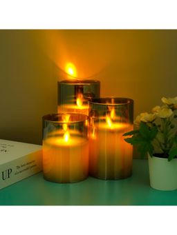 Kuber Industries - Flameless Yellow Light Battery Operated White Led Candles (Pack of 3)