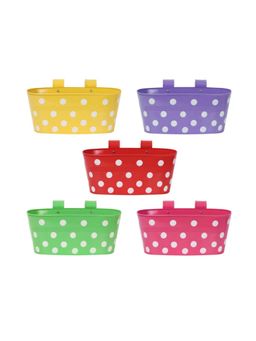 Kuber Industries - Premium Metal Dotted Oval Shape Planter Pot Pack Of 5 (Multicolour)