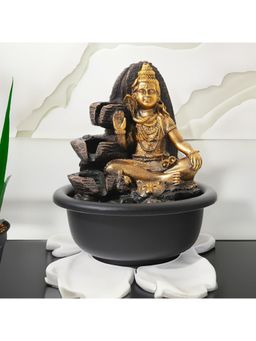 Kuber Industries - Polyresin Shiva Fountain For Home Decor With Led Lights- Gold Colour
