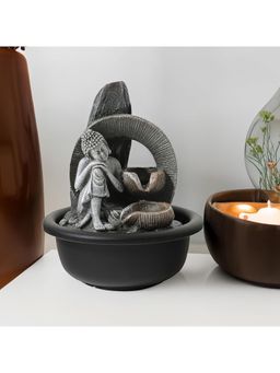 Kuber Industries - Polyresin Buddha Fountain For Home Decor With Led Lights - Grey Colour