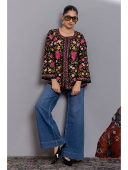 HOUSE OF KARI - Cotton Kashmiri Aari Short Black Jacket