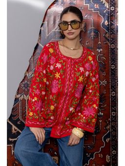 HOUSE OF KARI - Cotton Kashmiri Aari Short Red Jacket