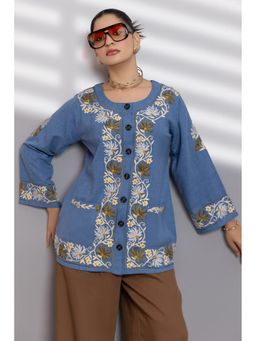 HOUSE OF KARI - Denim Blue Cotton Kashmiri Aari Jacket