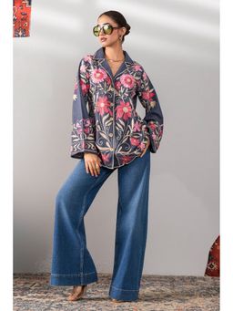 HOUSE OF KARI - Denim Cotton Kashmiri Aari Short Blue Jacket