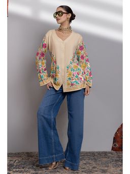 HOUSE OF KARI - Cotton Kashmiri Aari Short Beige Jacket