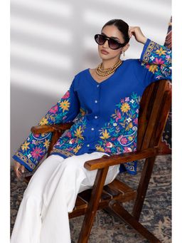 HOUSE OF KARI - Cotton Kashmiri Aari Short Blue Jacket