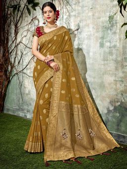 Odette - Mustard Weaved Silk Designer Saree with Unstitched Blouse