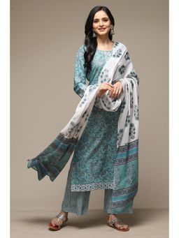 Biba - Turquoise Cotton Unstitched Suit (Set of 3)