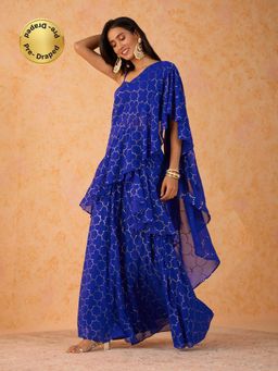 Gajra Gang - A Pickled Jar Blue Georgette Ruffle Pre-Draped Saree GGPJSAR01