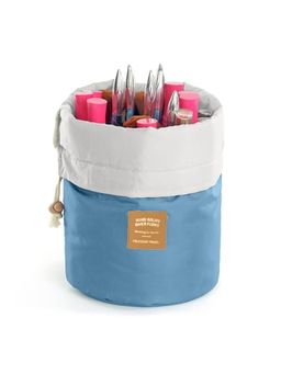 Awestuffs - Blue Barrel Shaped Travel 2 Make Up Organizer Pouch