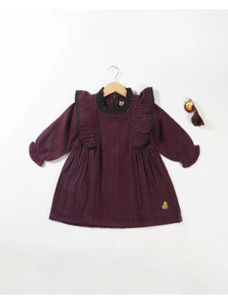 Avokiddos - Girls Wine Frilly Sleeves Skater Winter Dress