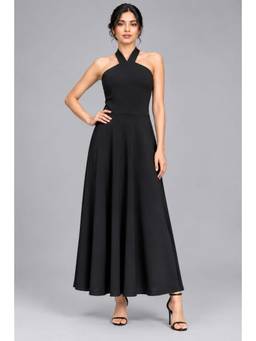 Twenty Dresses by Nykaa Fashion - Black Halter Neck Fit and Flare Midi Dress