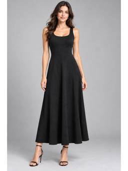 Twenty Dresses by Nykaa Fashion - Women Black Solid Sleeveless A-Line Midi Dress with Scoop Neck
