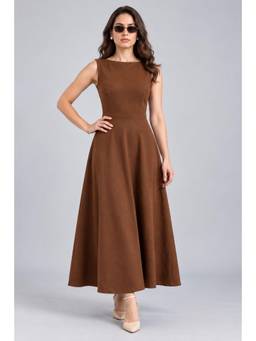Twenty Dresses by Nykaa Fashion - Coffee Brown Sleeveless Fit and Flare Midi Dress