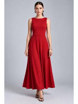 Twenty Dresses by Nykaa Fashion - Red Sleeveless Fit and Flare Maxi Dress with Concealed Zip