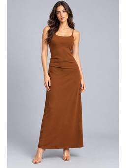 Twenty Dresses by Nykaa Fashion - Coffee Brown Sleeveless Bodycon Maxi Dress with Concealed Zip