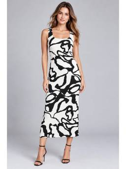 Twenty Dresses by Nykaa Fashion - Women White & Black Abstract Print Bodycon Midi Dress
